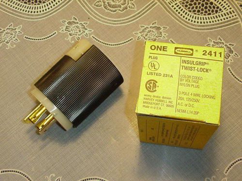Hubbell hbl2411 twist lock plug 20a, 125/250v, 3 pole, 4 wire new in box! for sale