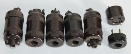 5 Vtg Brown Miniature Hubbell Twist &amp; Lock Turn &amp; Pull Connectors Outlets
