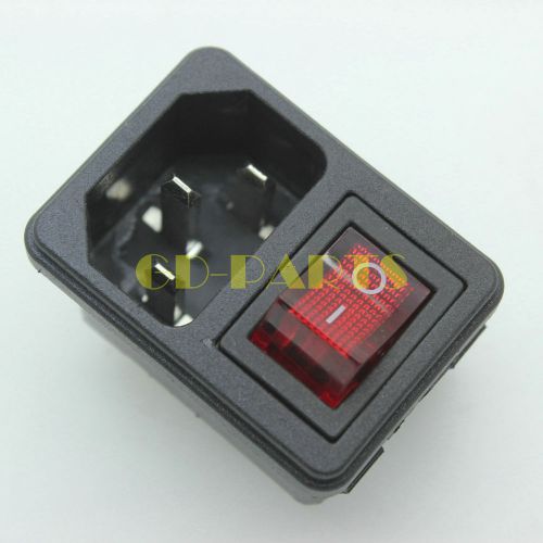 10PCS AC POWER Socket Inlet Receptacle With ON OFF RED Rocker Switch IEC320 C14