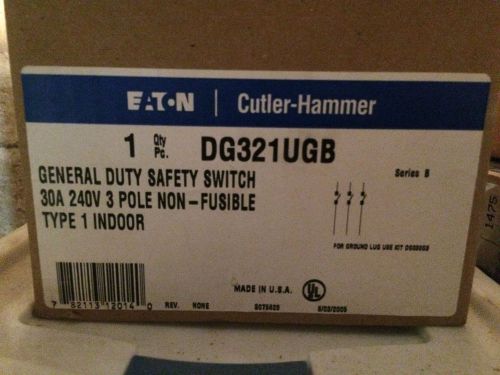 DG321UGB GENERAL DUTY SAFETY SWITCH, 30A 240V 3 POLE NON-FUSIBLE TYPE 1 INDR NIB