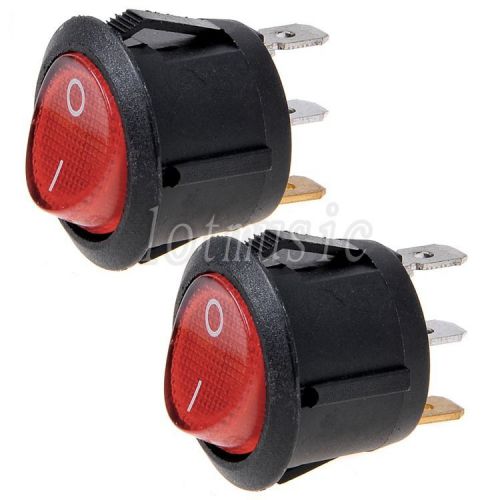 2* Round Red 3 Pin SPST ON-OFF Rocker Switch With Neon Lamp