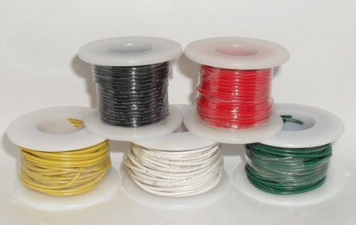 Assortment of 5 colored wire rolls 22 gauge stranded core 25ft each 125ft total for sale