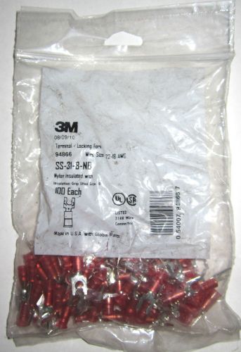New 3m 94866 nylon insulated locking fork terminal 22-18 awg 100 pack red #8 for sale