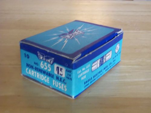 NOS Box 10 Eagle 15 amp Cartridge Fuses #655