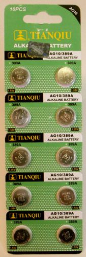 Coin cell batteries ag10, g10, lr1130, 389, sr1130, 189  2 strips (20 batteries) for sale