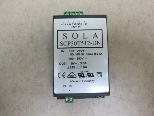 Sola scp30t512-dn din rail dc power supply +12/0.6a +5v/3a for sale