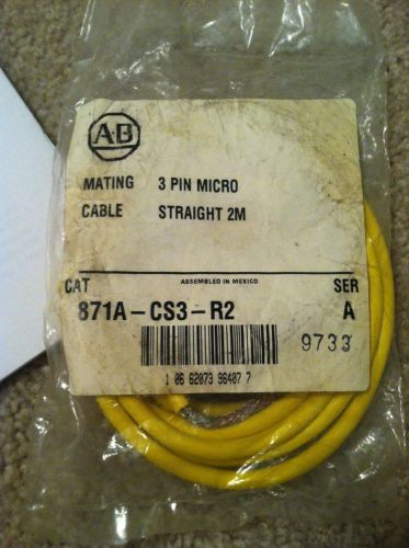 Allen-bradley 3 pin micro straight 2 meter connecting cable   cat # 871-cs3-r2 for sale