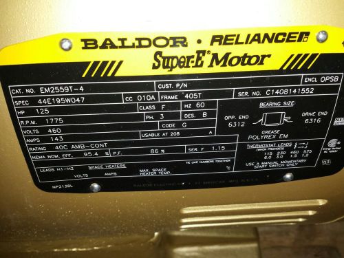 EM2559T-4 125 HP, 1775 RPM NEW BALDOR ELECTRIC MOTOR, ODP