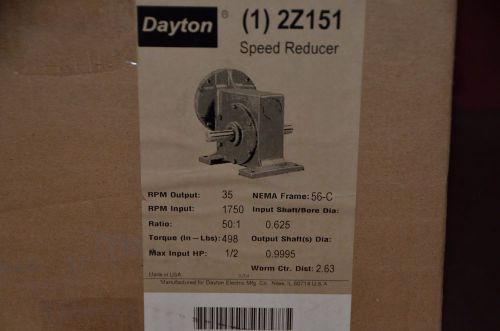 Dayton 2Z151 Speed Reducer 1750 RPM 50:1 Ratio 498 LB/IN Torque 1/2 HP NIB