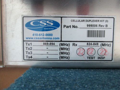 Css antenna 999006 duplexer kit (3) cellular duplexer 60db iso - new for sale