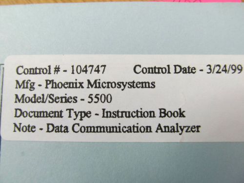 Phoenix microsystems 5500 data communication analyzer instruction manual for sale