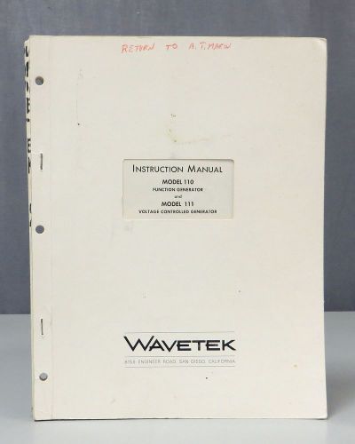 Wavetek Model 110/111 Function &amp; Voltage Controlled Generator Instruction Manual