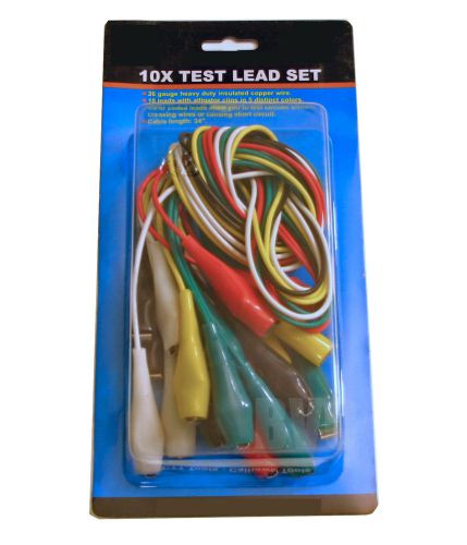 10 Pc Test Leads Set Heavy Duty 26 Gauge Insulated Copper Large Alligator Clips