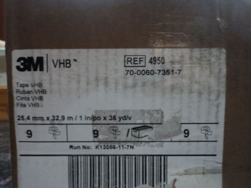 3M VHB Tape 4950 White, Mounting Tape1 in x 36 yd 45.0 mil (Case of 9)