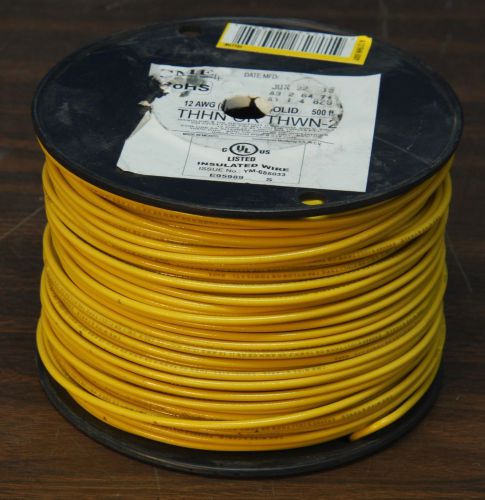 500&#039; CME Wire RoHS 12 AWG Solid THHN/THWN 600V, VW-1 for Appliances, Yellow