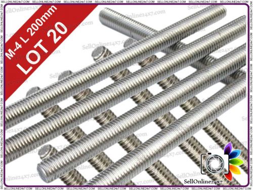 Lot of 20 - A2 Stainless Steel M-4 Full Threaded Bar Rod Studding Length - 200mm