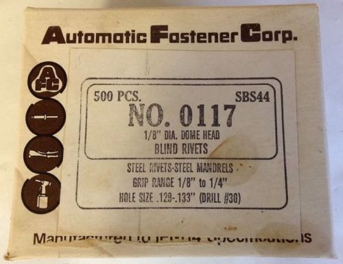 Automatic fastener corp. blind rivets no. 0117 ( 500 pcs) 1/8&#034; dia. dome head for sale