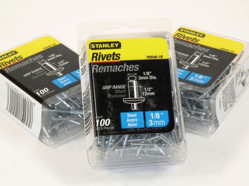 1 lot of 3 - stanley 1/8&#034; dia. rivets with 1/2&#034; grip range pt# pss48-1b (#808) for sale