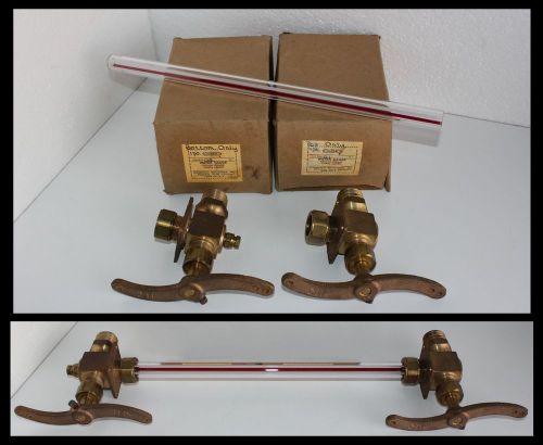 Nos conbraco boiler room water gauge valve set brass chain lever w pyrex glass for sale