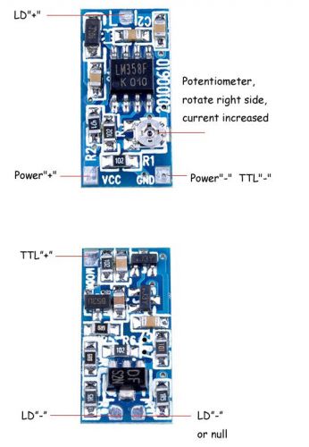 Adjustable current laser diode driver 80-500mA w/TTL blue board