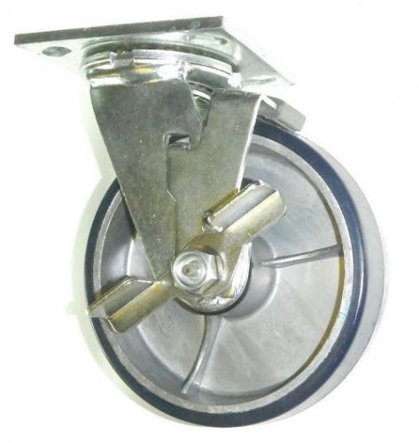 Swivel Caster Polyurethane on Aluminum with Brake 8&#034; x 2&#034; 1500# Capacity