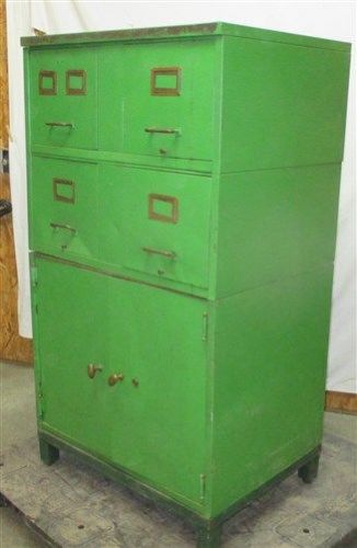 33 x 59 Green Industrial Age Metal Filing Cabinet 4 Drawer 2 Door Brass Knobs