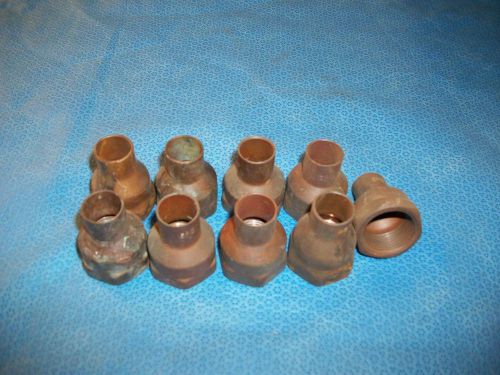 Group of nine 3/4&#039;&#039; female pipe by 1/2&#039;&#039; tubing copper couplings for sale