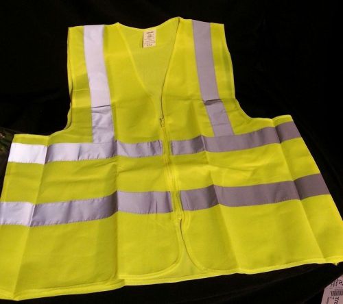 Mesh High Visibility Neon Green Zipper Front Safety Vest with  Strips XL