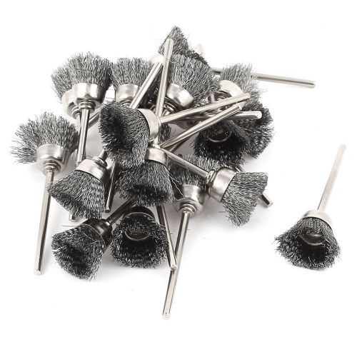 22 pcs 2.3mm shank 15mm cup shape stainless steel wire brush for rotary tool for sale