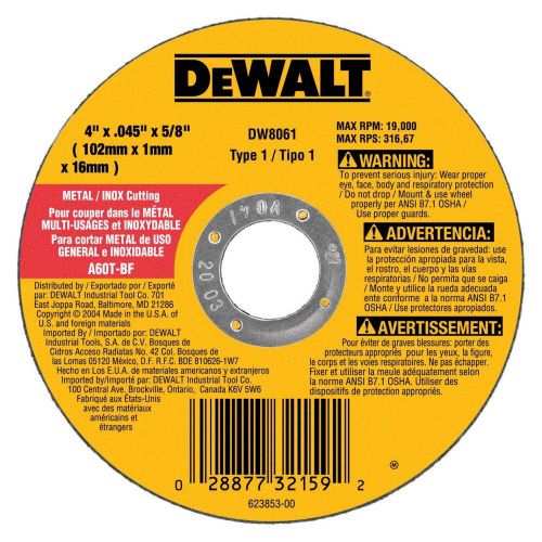 DeWalt DW8061 4-inch x .045-inch x 5/8-inch A60T-BF Abrasive Metal/INOX Cutting