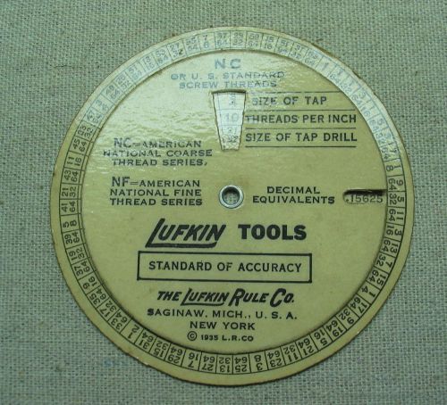 1935 lufkin screw thread and tap drill sizes gauge - nc nf  npt for sale