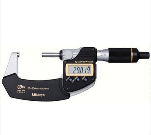 Mitutoyo 293-141 QuantuMike Coolant Proof LCD Micrometer, IP65, Ratchet Thimble