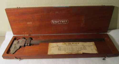 Vintage starrett #122 m &amp; e master vernier caliper 12&#034; w/ original wood case for sale