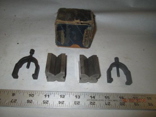 MACHINIST LATHE MILL 2 Brown &amp; Sharpe V Block s and Clamps in Box # 44
