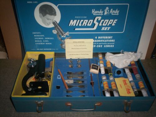 ANTIQUE HANDY ANDY PRECISION MICROSCOPE SET...!!  METAL CARRYING CASE...