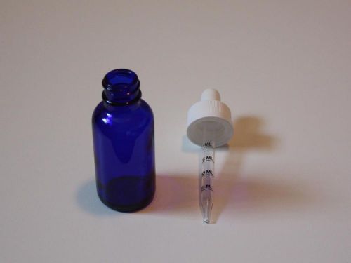 Blue dropper bottle 1 oz / 29.5 ml / 3.875&#034; tall / 1.125&#034; dia. brand new glass! for sale