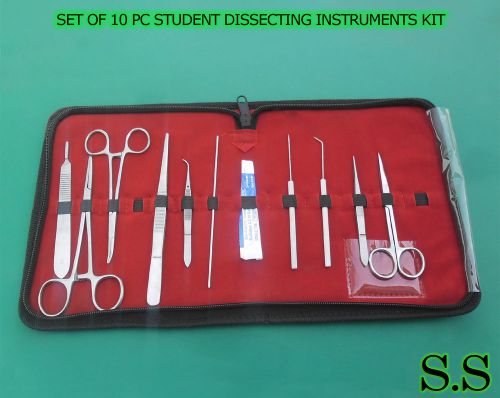 Set of 10 pc student dissecting dissection medical instruments kit +5 blades #15 for sale