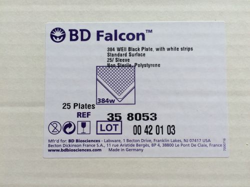 NEW Box of 25 BD Falcon 358054 384-Well Black Plate with Stripes