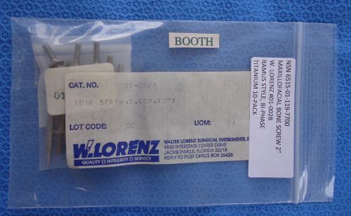 W. lorenz #01-0028 maxillofacial bone screw, bi-phase/ ramus 2&#034; titanium 10-pack for sale