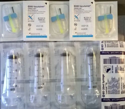 10 BD 20mL Syringes Luer Lock w/ 10 BD vacutainers SafetyLok butterfly 23g