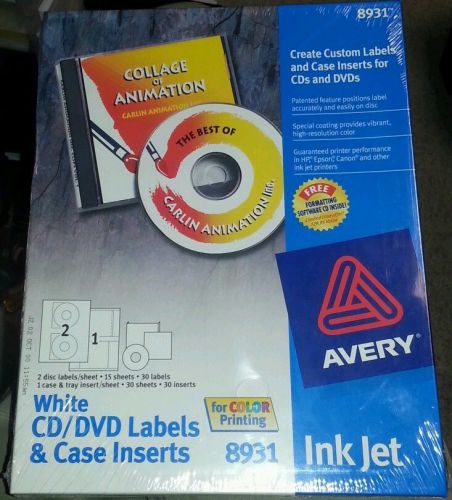 Avery 8931 White CD/DVD Labels and Case Inserts
