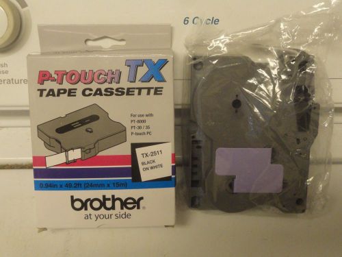 Brother P-Touch TX-2511 Black on White cassette 1&#034; x 50&#039; NEW - FREE shipping!