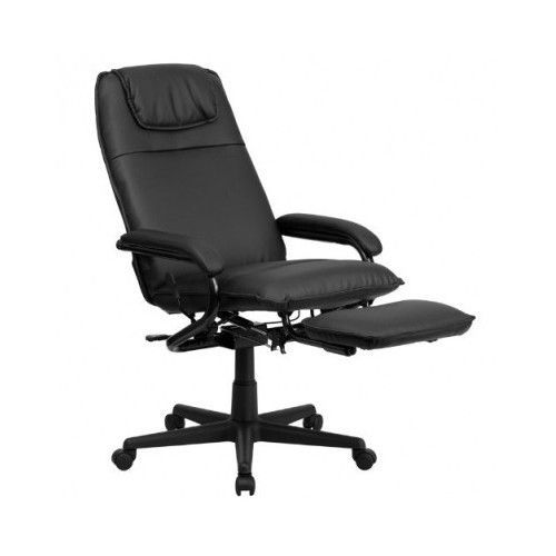 Leather Reclining Black Office Chair Furniture Executive pillow top tall boss