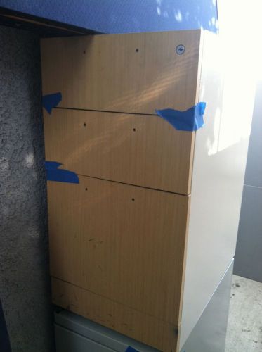 Pre-owned Metal 3 Wood Drawer File Cabinet Stackable Industrial Brown/Cream