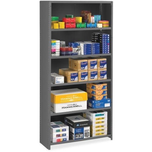 Closed Commercial Steel Shelving, Five-Shelf, 36w x 18d x 75h, Medium Gray