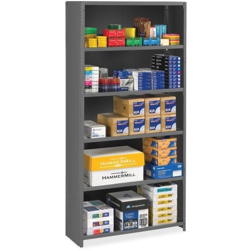 Closed Commercial Steel Shelving, Five-Shelf, 36w x 18d x 75h, Medium Gray