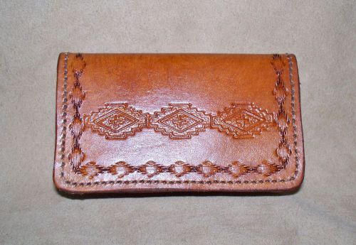 NEW HANDTOOLED ACORN BROWN LEATHER BUSINESS CARD CASE WITH SOUTHWEST DESIGN