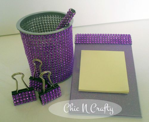 Bring on the bling purple faux rhinestone mesh desk set~dorm accessory for sale