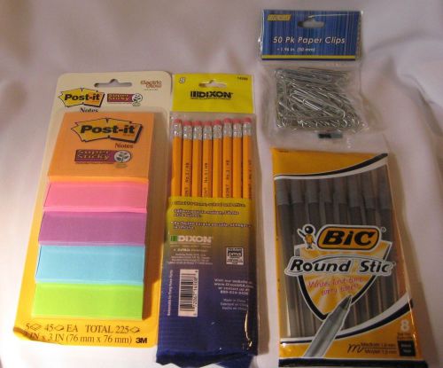 Office Supply Assortment  #1 / Pens, Pencils Paper Clips, Sticky Notes