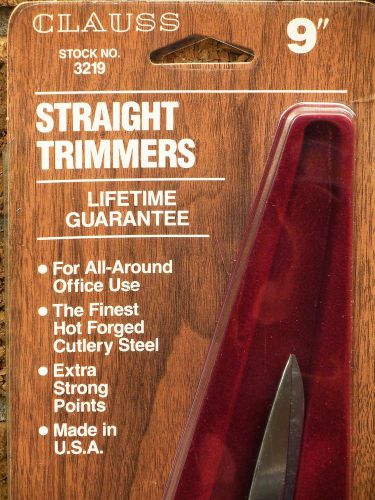 CLAUSS 9&#034; Straight Trimmers #3219 Forged Steel Office Use Scissors NOS NEW
